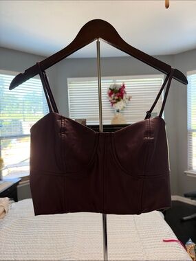 Express Burgundy Faux Leather Bustier Cami